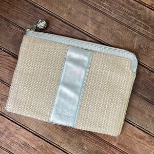 Lilly Pulitzer raffia zip top clutch bag gold stripe
